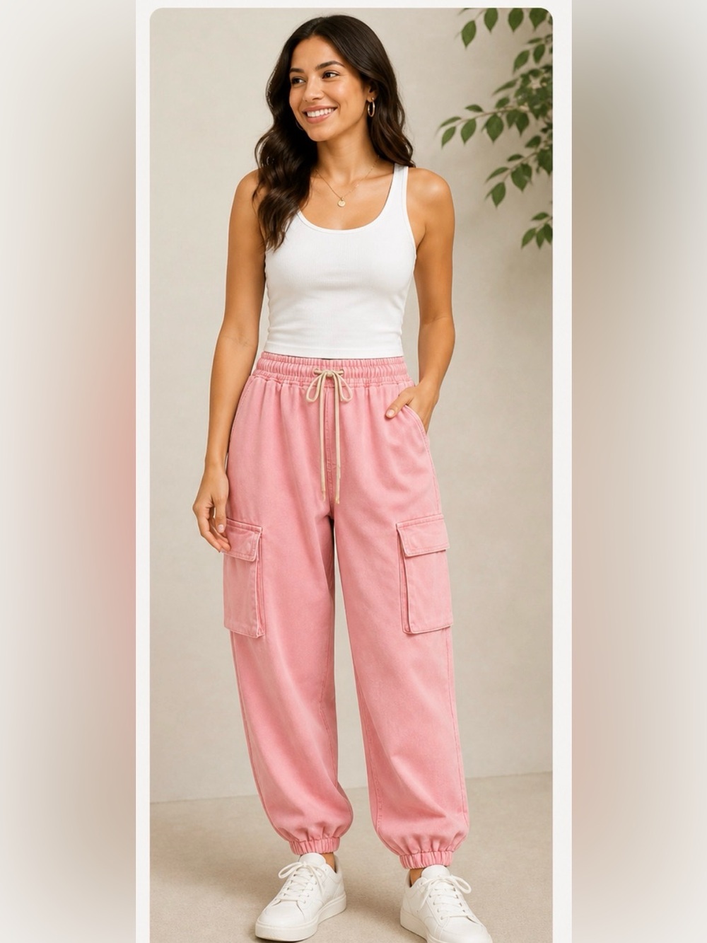 Sage & Fig Cargo Denim Joggers in Pink